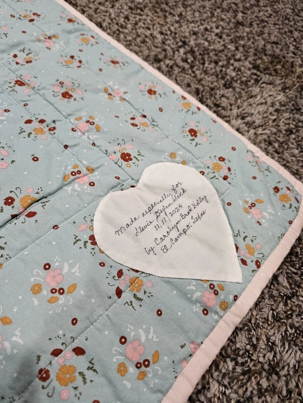 Handmade Baby Crib Quilt Patchwork Heart Print Pastel Colors Cottagecore